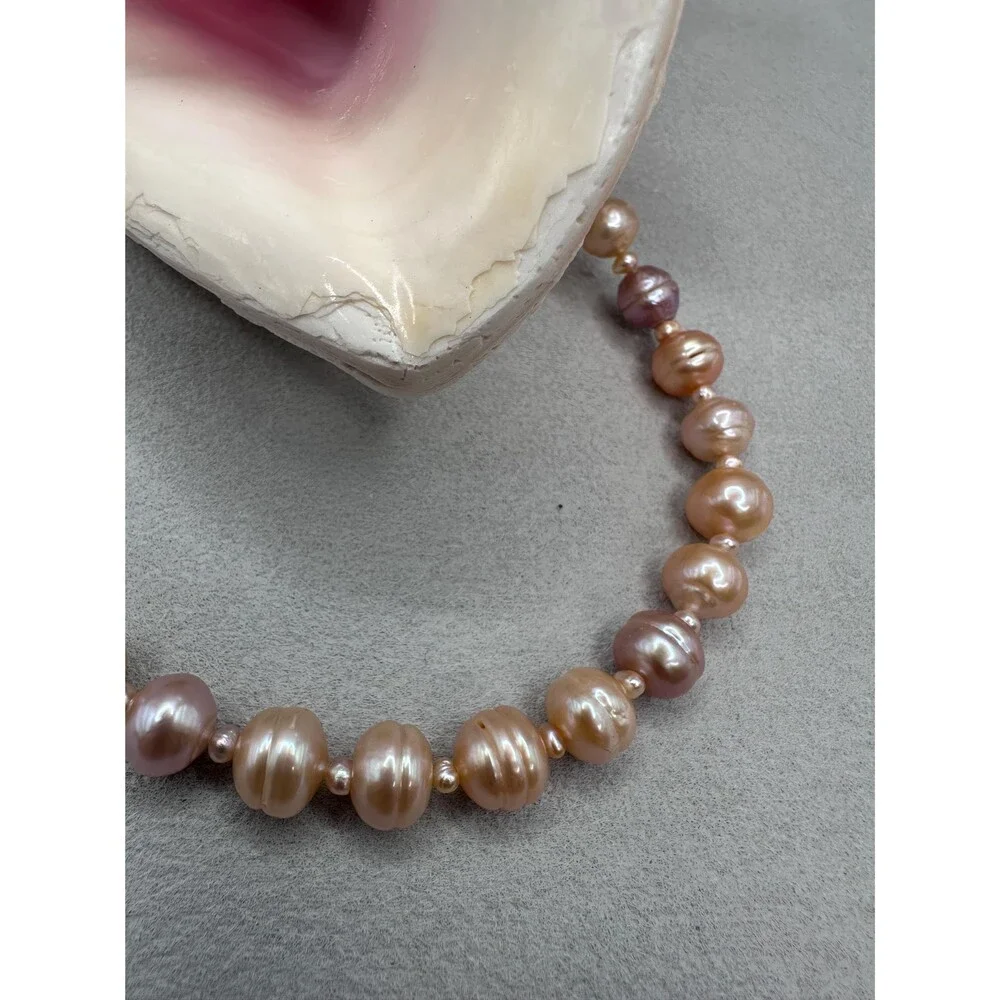 Pink Orange Edison Pearl Necklace 925 Sterling Silver  Handmade Minimal Jewelry